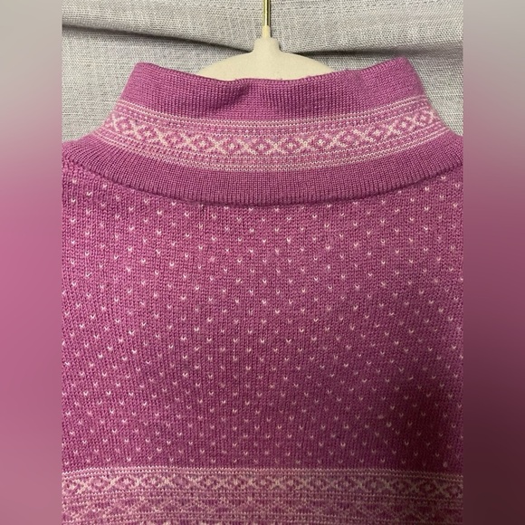 BULA 100% Wool Ski Sweater Women’s 1/4 Zip Medium Pink Snowflake  Dot EUC! - Picture 8 of 10